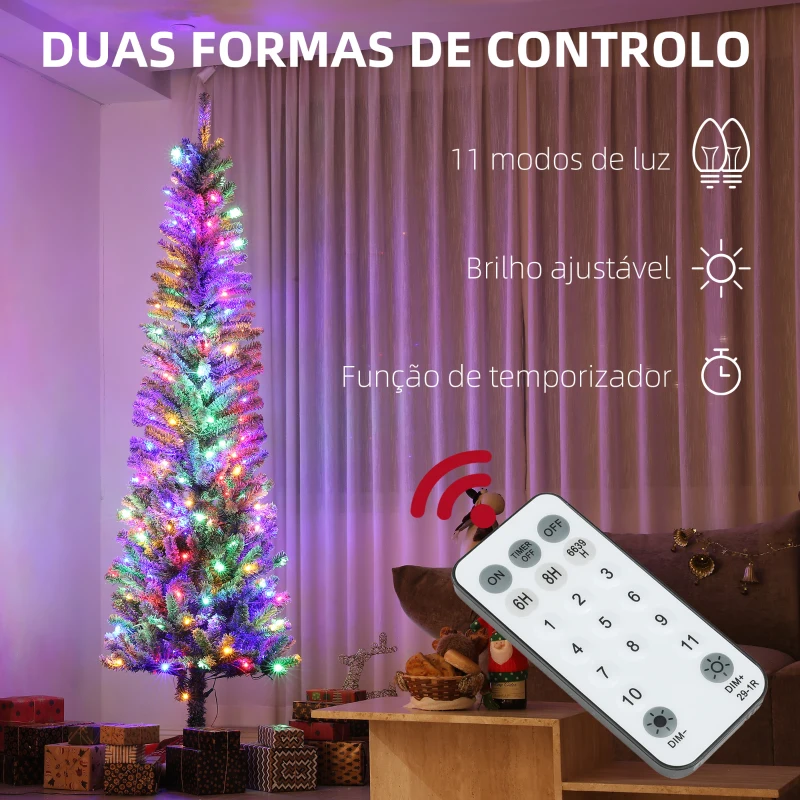 HOMCOM Árvore de Natal 225 cm Árvore de Natal Artificial com 220 Luzes LED de Duas Cores 519 Ramos e Suporte de Aço  Verde