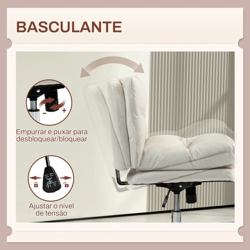 HOMCOM Cadeira de Escritório com Altura Ajustável Função Basculante Base Cruzada e Assento Amplo Cadeira para Estúdio 65x65x84-94 cm Cinza Claro