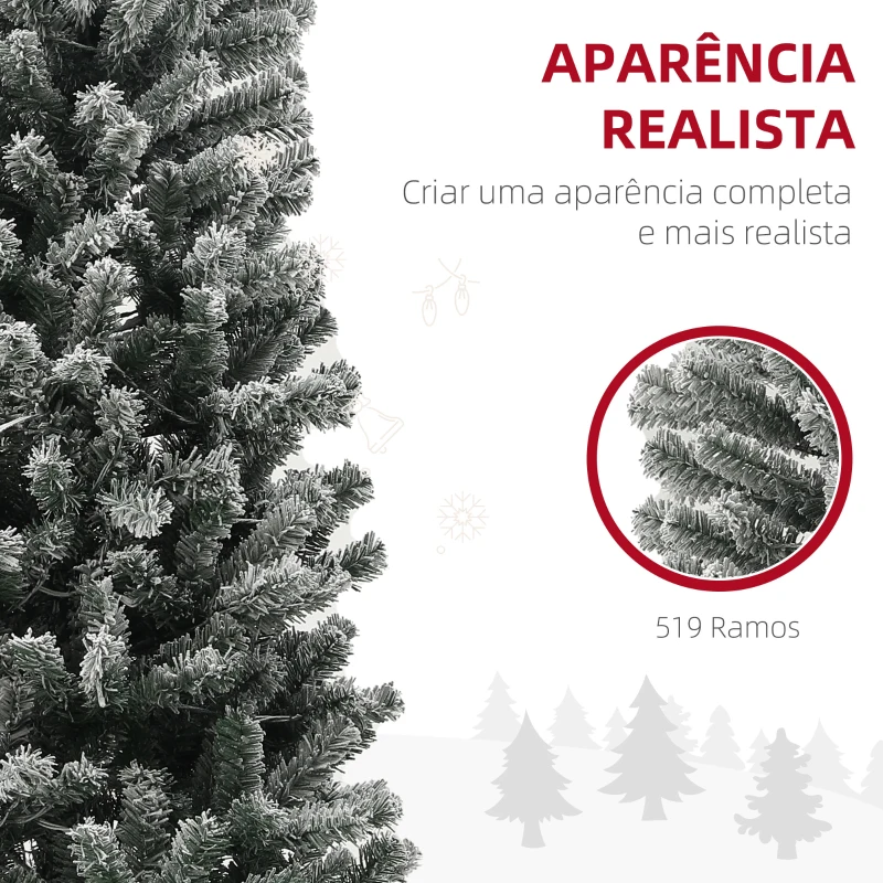 HOMCOM Árvore de Natal 225 cm Árvore de Natal Artificial com 220 Luzes LED de Duas Cores 519 Ramos e Suporte de Aço  Verde