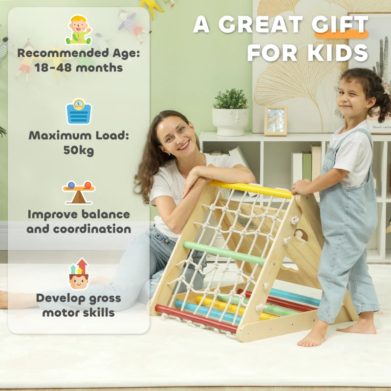 AIYAPLAY Set 5 în 1 pentru Cățărat pentru Copii cu Triunghi Montessori cu Frânghie, 119x63x61 cm, Multicolor