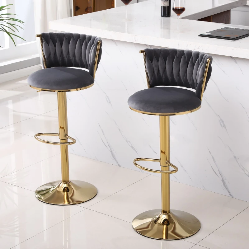 Set di 2 sgabelli da bar regolabili in altezza e girevoli, design moderno, Grigio