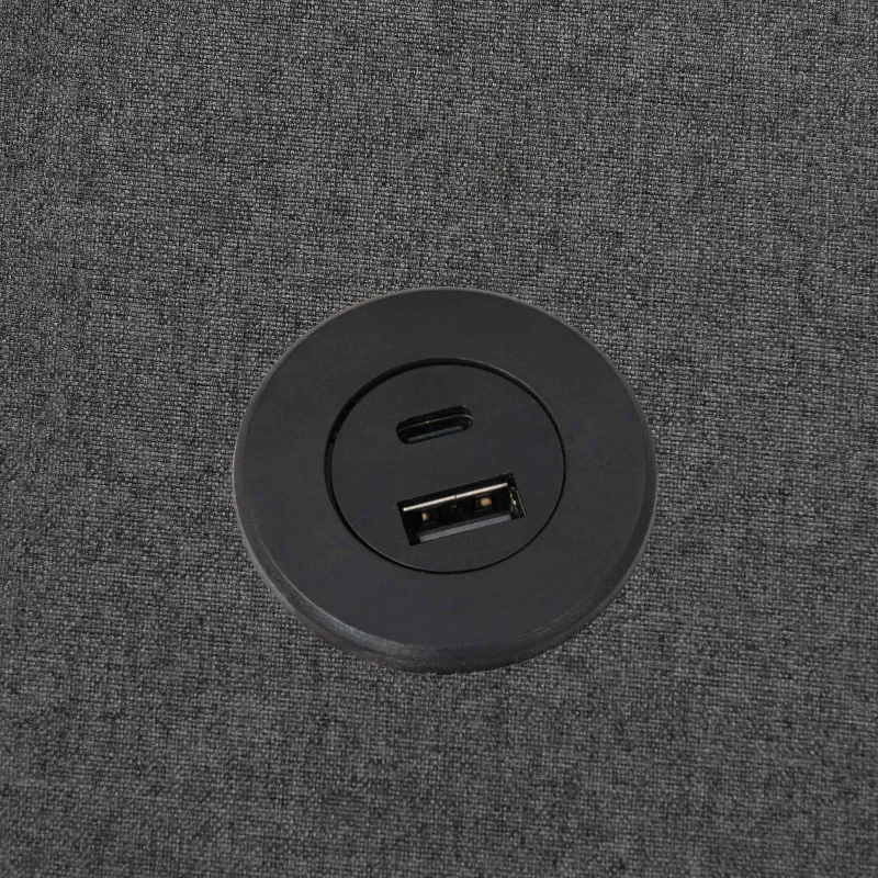 Doppelbett mit Stauraum und USB-Typ-C-Ladefunktion, Leinenstruktur, ohne Matratze,180x200 cm,Grau