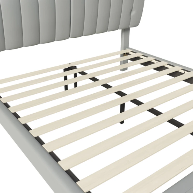 Elegantes Polsterbett mit Reißverschluss, Lattenrost und Kopfteil, ohne Matratze, 160×200 cm, Grau