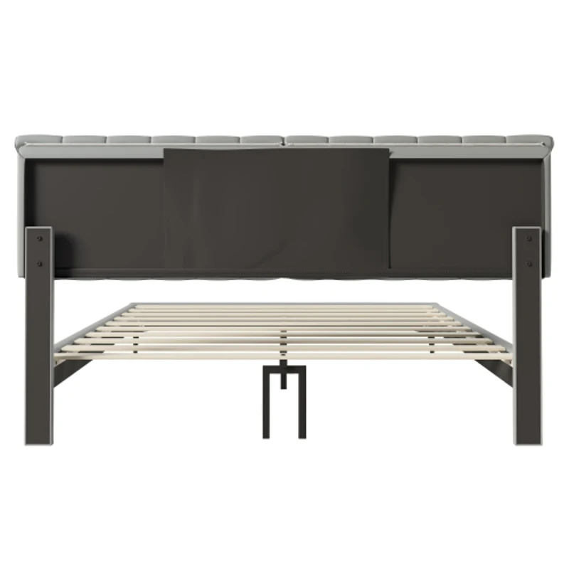 Elegantes Polsterbett mit Reißverschluss, Lattenrost und Kopfteil, ohne Matratze, 160×200 cm, Grau