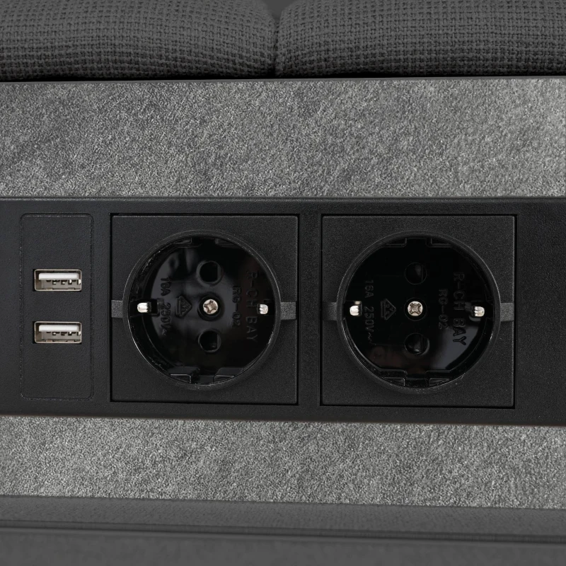 Lit Double avec Tête de Lit USB et Éclairage LED, 4 Tiroirs, Structure en Bois, Tête de Lit Double, Lit Double avec Rangement, 140x200 cm,Gris