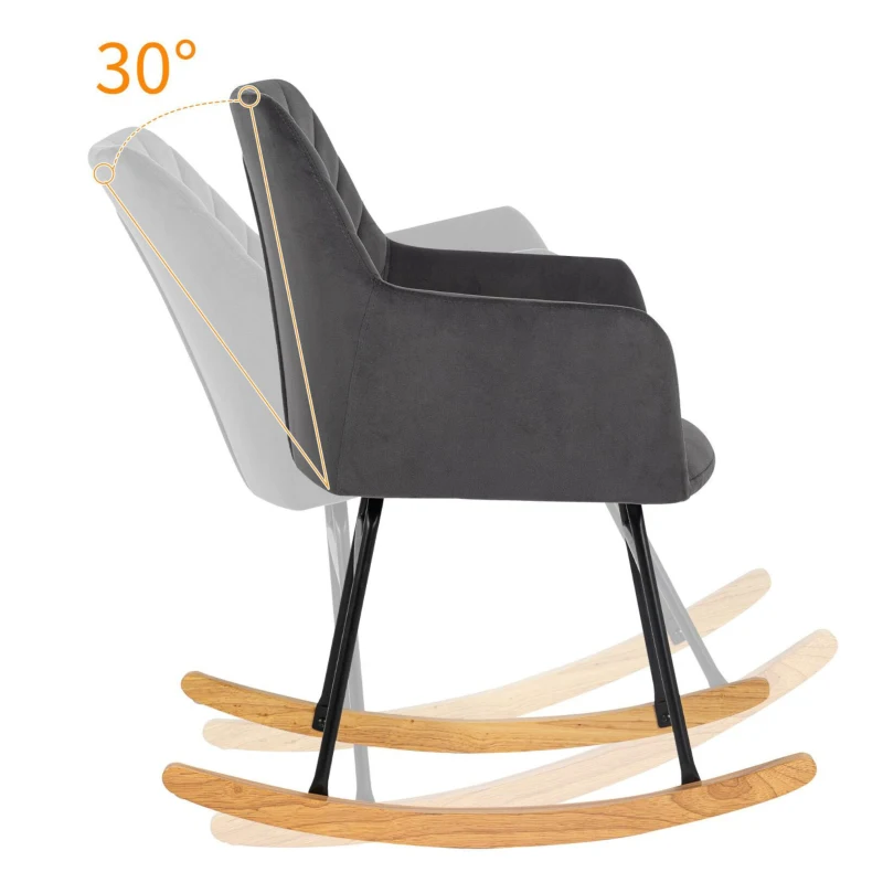 Sedia a dondolo con poggiapiedi, alta 84 cm con seduta larga 43 cm, Grigio