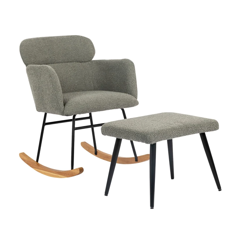 Sedia a dondolo con poggiapied, 82 cm di altezza con seduta larga 45 cm, ergonomica e comoda, Grigio