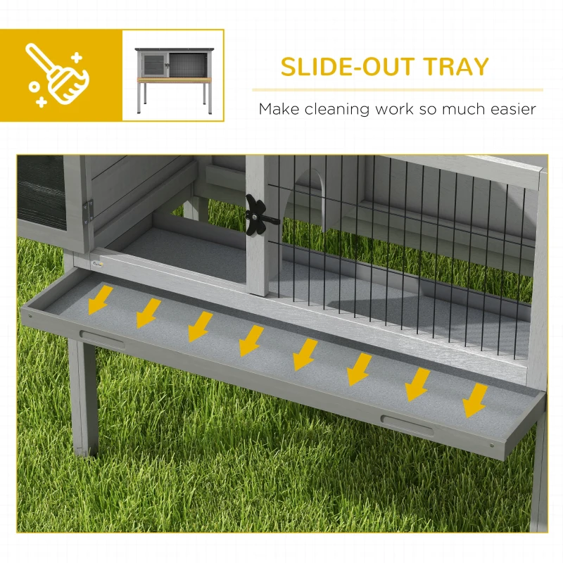 Pawhut Wooden Guinea Pig Hutch Bunny Cage Backyard Built in Tray Openable Asphalt Roof Small Animal House 86 x 45 x 70 cm Grey