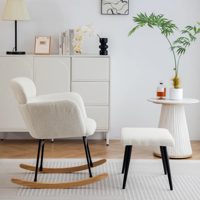 Sedia a dondolo con poggiapiedi, altezza 82 cm, larghezza seduta 45 cm, Bianco.