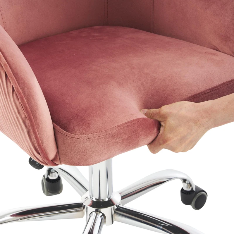 Scaun din catifea reglabil și rotativ pentru birou și casă, Roz