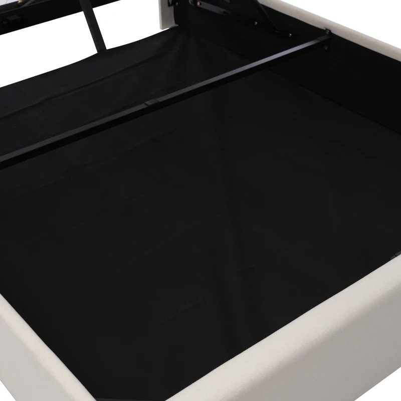 Doppelbett mit Stauraum, USB-Typ-C-Ladefunktion und Bettgestell aus Leinen, ohne Matratze 160x200, Beige