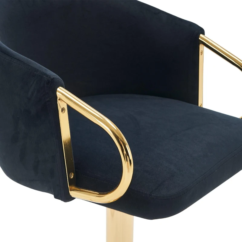 Set di 2 sgabello da bar moderno girevole e regolabile in altezza con schienale e poggiapiedi dorato per cucina, bar e bancone di ristorante, Nero