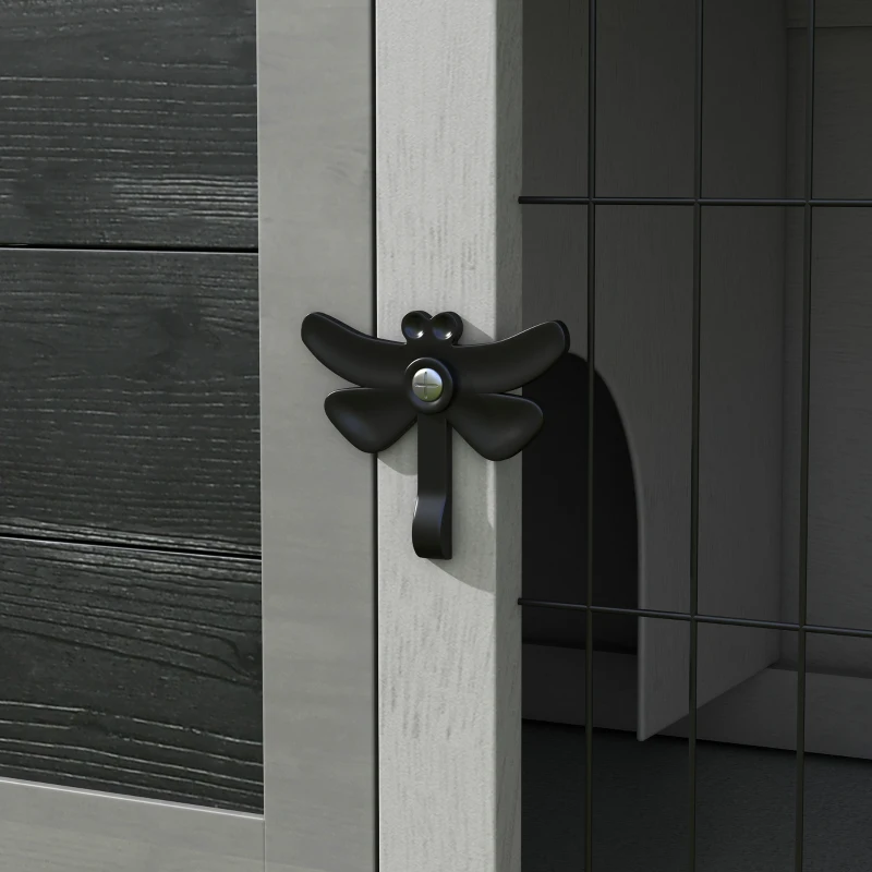 Pawhut Wooden Guinea Pig Hutch Bunny Cage Backyard Built in Tray Openable Asphalt Roof Small Animal House 86 x 45 x 70 cm Grey