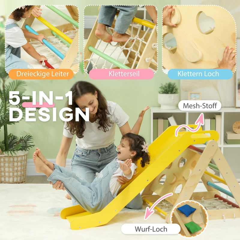 AIYAPLAY Klimrek, 4-in-1, met Ladder, Touwladder, Glijbaan, Klimwand, Binnen, voor Kinderen van 1,5 tot 4 Jaar