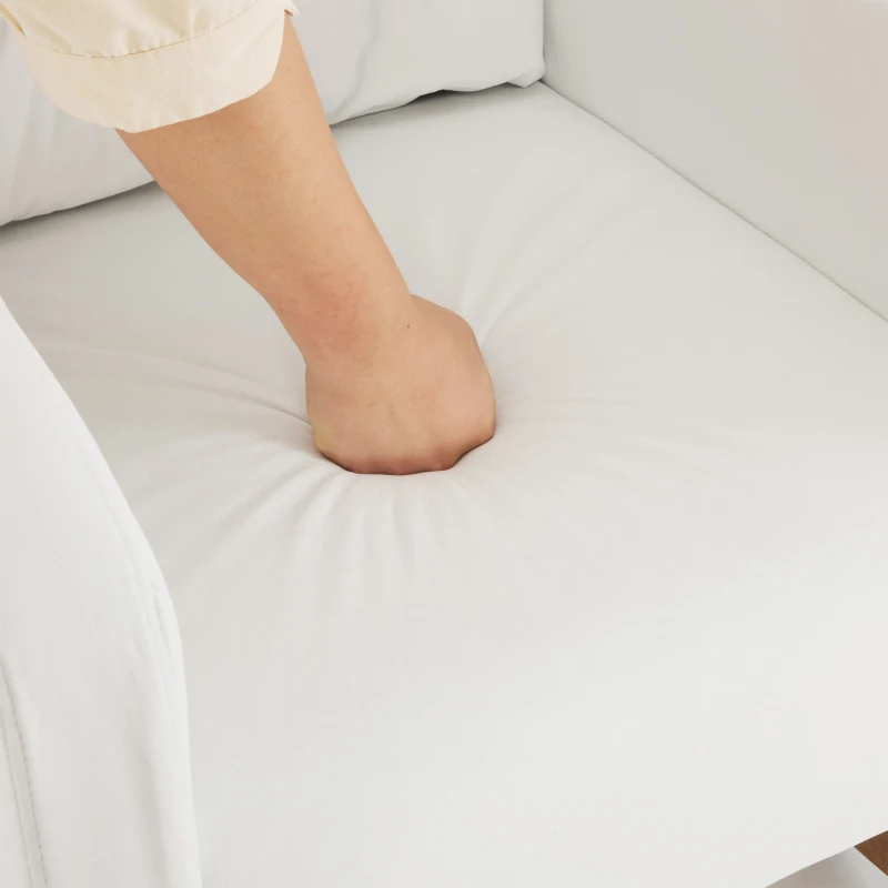 Sedia a dondolo con gambe in legno massello, sedia imbottita, poltrona lounge per soggiorno, camera da letto e balcone,  68,5x88x101 cm, Bianco