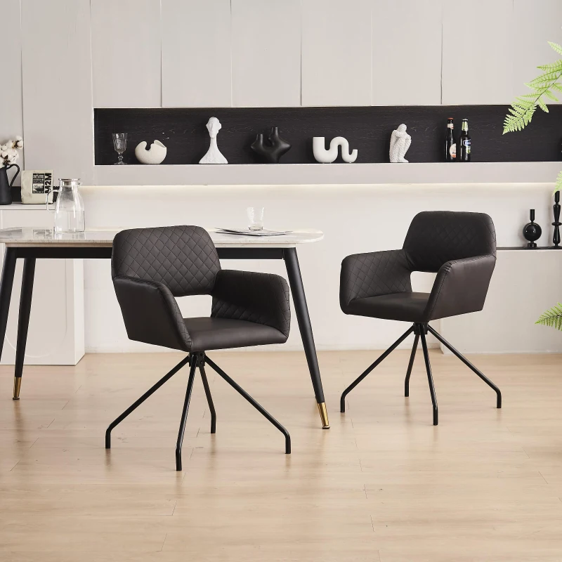Set di 2 Sedie da pranzo ergonomiche in similpelle con gambe in metallo, Nero