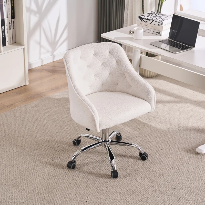 Sedia da Scrivania Girevole in Velluto, Poltrona da ufficio con Altezza Regolabile,Design ergonomico,Bianco