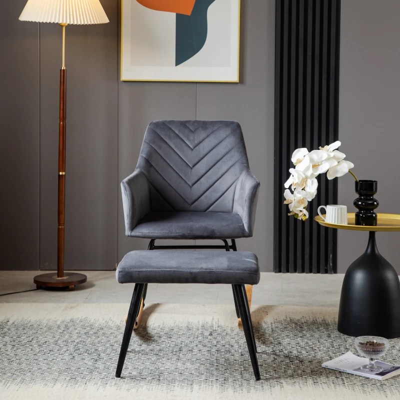 Sedia a dondolo con poggiapiedi, alta 84 cm con seduta larga 43 cm, Grigio