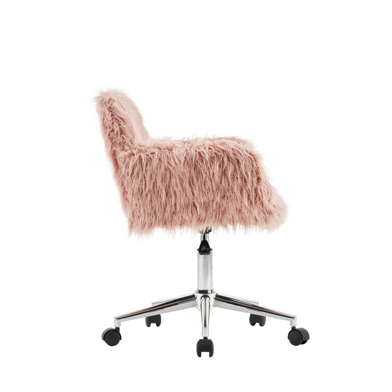 Sedia Girevole da Ufficio Ergonomica per Trucco o Studio con Altezza Regolabile, Sedia da scrivania in Metallo,Rosa