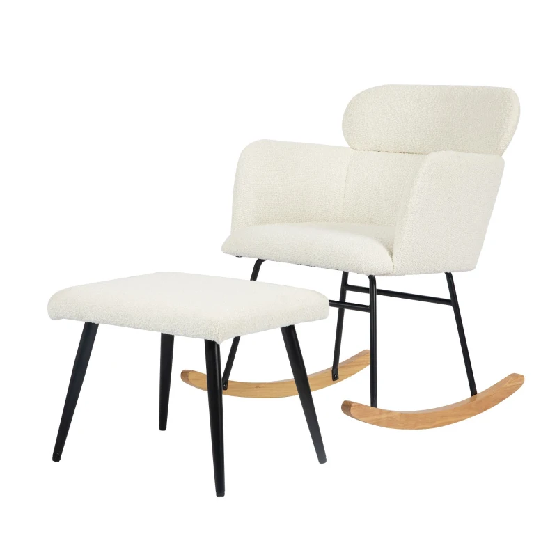Sedia a dondolo con poggiapiedi, altezza 82 cm, larghezza seduta 45 cm, Bianco.