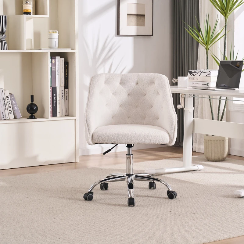 Sedia da Scrivania Girevole in Velluto, Poltrona da ufficio con Altezza Regolabile,Design ergonomico,Bianco
