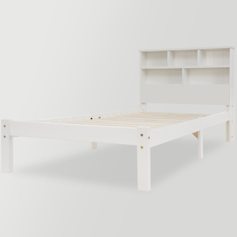Einzelbett 90x200 Weiss mit Schubladen und Bücherregal, Schrankbett mit Rollen für Jugendliche und Erwachsene