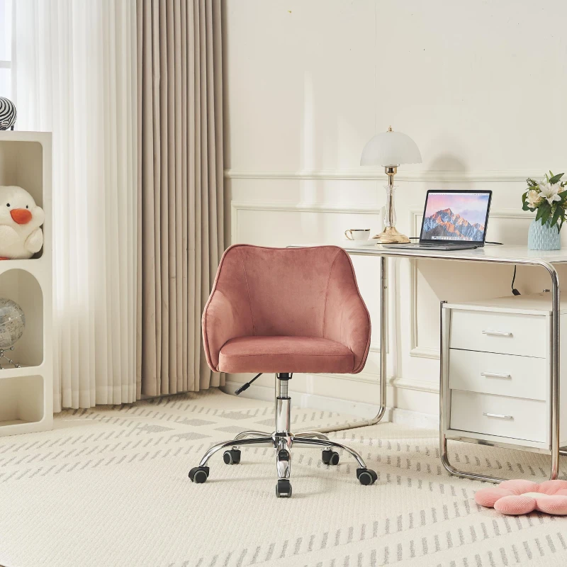 Scaun din catifea reglabil și rotativ pentru birou și casă, Roz