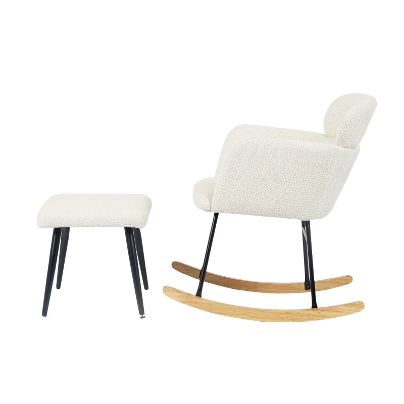 Sedia a dondolo con poggiapiedi, altezza 82 cm, larghezza seduta 45 cm, Bianco.