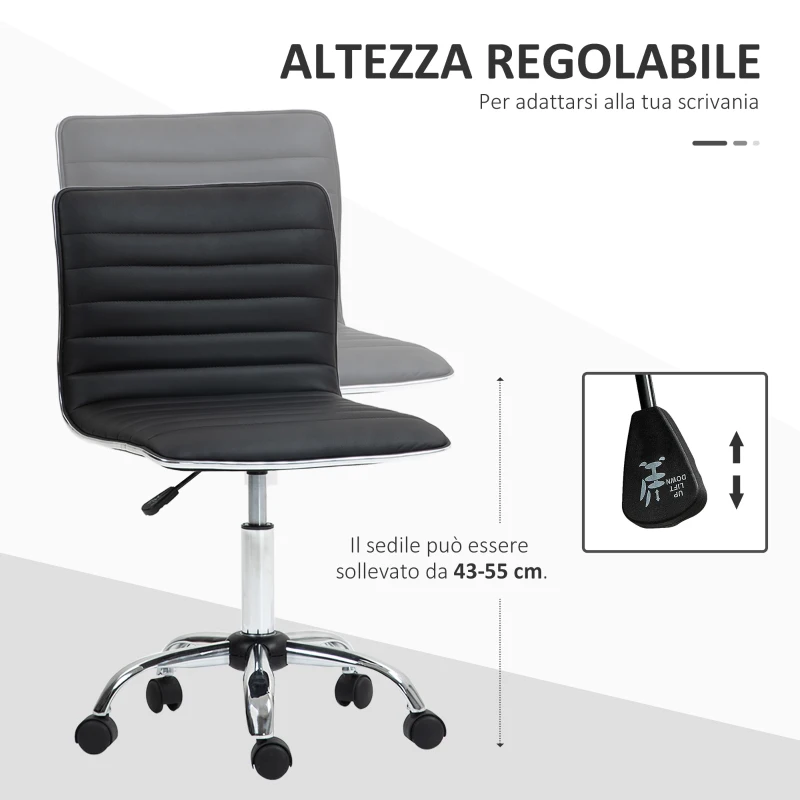HOMCOM Sedia da Ufficio Ergonomica in Pelle PU con Altezza Regolabile, Seduta Girevole e Ruote, Nero