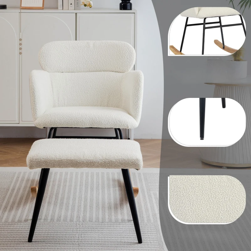 Sedia a dondolo con poggiapiedi, altezza 82 cm, larghezza seduta 45 cm, Bianco.
