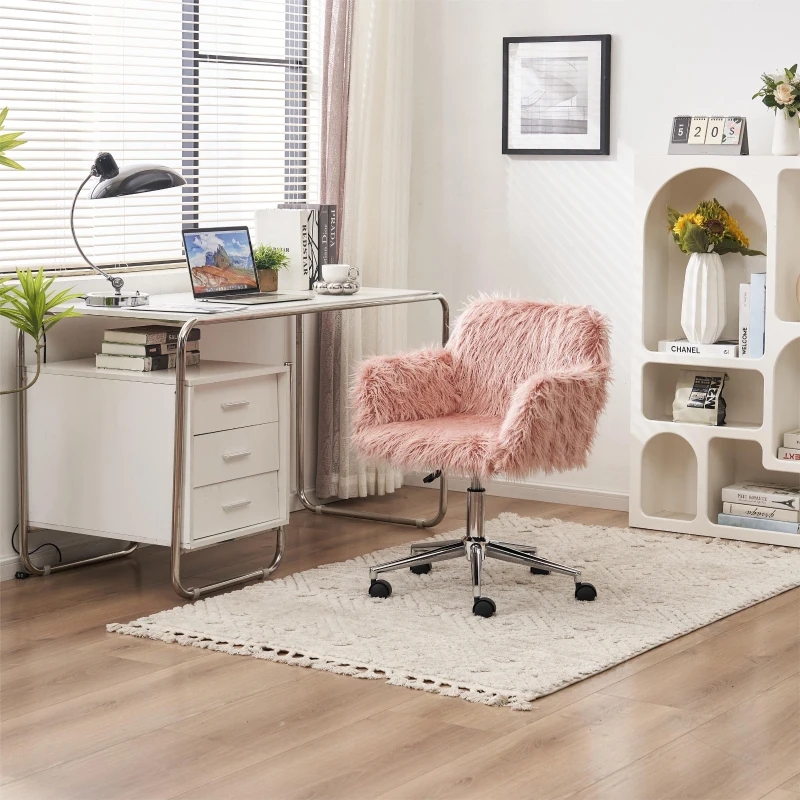 Sedia Girevole da Ufficio Ergonomica per Trucco o Studio con Altezza Regolabile, Sedia da scrivania in Metallo,Rosa