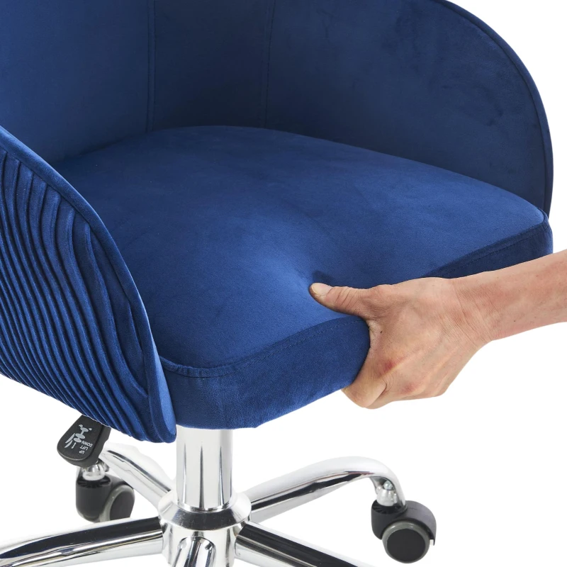 Sedia in velluto regolabile e girevole per ufficio e casa, altezza regolabile, Blu scuro
