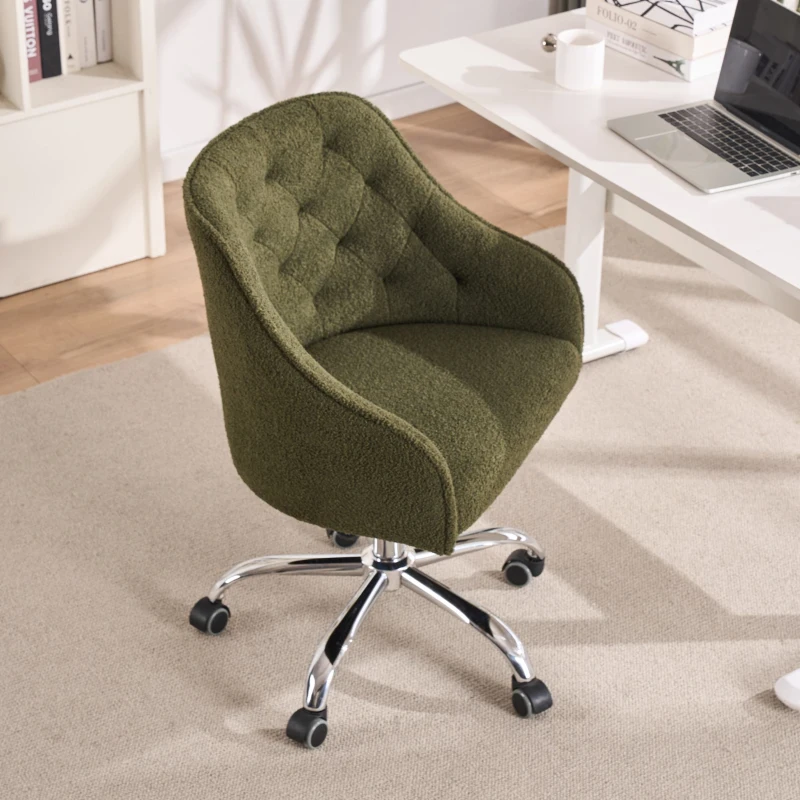 Sedia da Scrivania Girevole in Velluto, Poltrona da ufficio con Altezza Regolabile,Design ergonomico,Verde