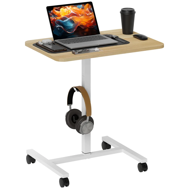 HOMCOM 75-115cm Manual Adjustable Sit-To-Stand Desk - White/Wood-Effect