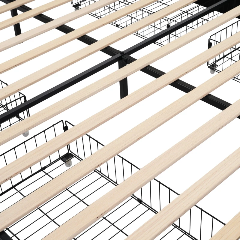 Lit Double avec Tête de Lit USB et Éclairage LED, 4 Tiroirs, Structure en Bois, Tête de Lit Double Rembourrée,140x200 cm,Beige