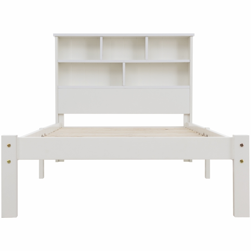 Einzelbett 90x200 Weiss mit Schubladen und Bücherregal, Schrankbett mit Rollen für Jugendliche und Erwachsene
