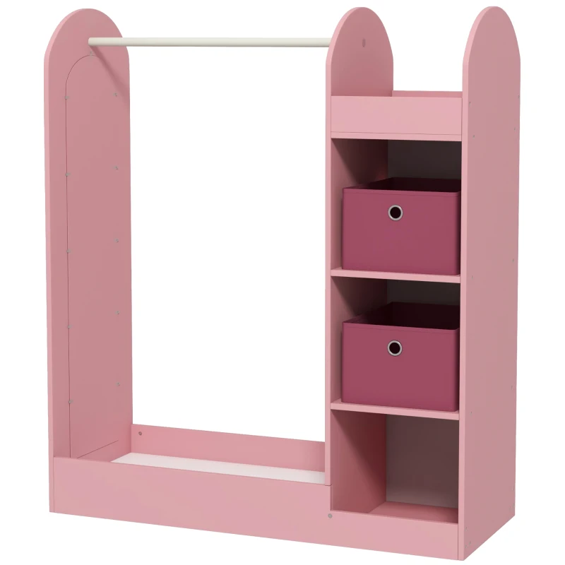 AIYAPLAY Kids Clothes Rail with Storage Shelf, Boxes, Mirror for Bedroom, Nursery, Pink