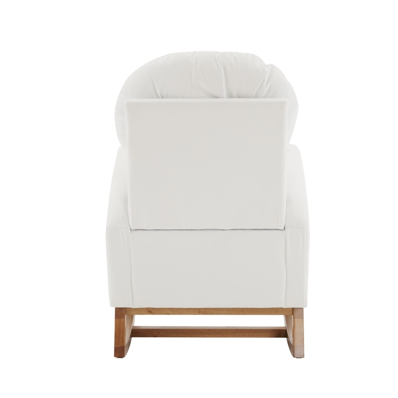 Sedia a dondolo con gambe in legno massello, sedia imbottita, poltrona lounge per soggiorno, camera da letto e balcone,  68,5x88x101 cm, Bianco
