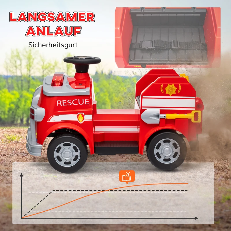 AIYAPLAY Brandweerauto, Elektrische Kinderauto, max. 3 km/u, Sirene, Zwaailicht, Gereedschap, voor Kinderen 3-5 Jaar(m-6)