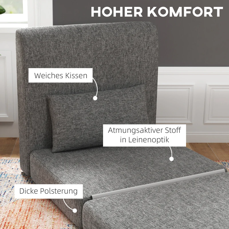 HOMCOM Schlafsessel, Gästematratze, 3-fach faltbar, kompakt, Metallrahmen, 80x75x74 cm, Grau(m-5)