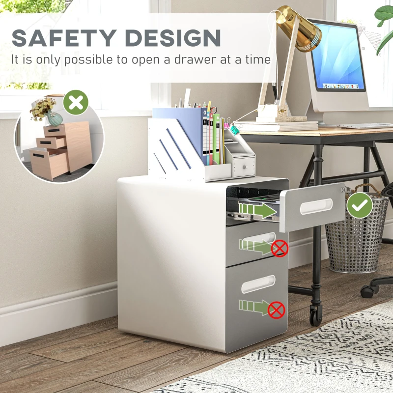 Vinsetto Szafka na dokumenty, Rollkontener, zamykany, 2 szuflady & zawieszany rejestrator, obudowa ze stali, 39x48x59 cm, Jasnoszary