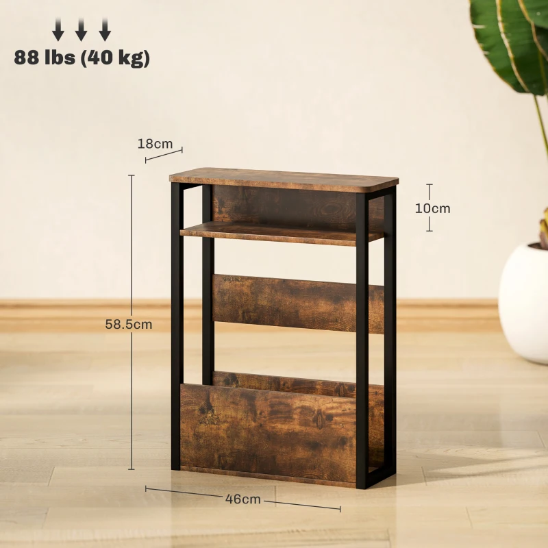 HOMCOM Măsuță de Living în Stil Industrial cu 2 Rafturi, Măsuță Laterală din Lemn și Metal, 46x18x58,5 cm, Maro Rustic