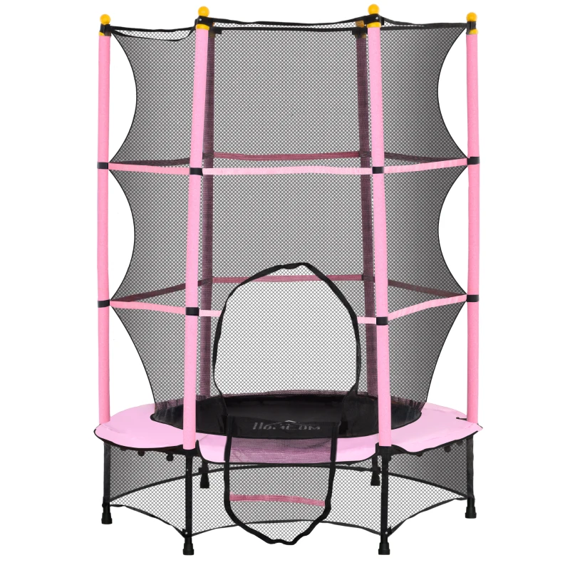 HOMCOM 4.6FT/55" Kids Trampoline with Safety Enclosure, Outdoor Indoor Use, for Ages 3-10 Years, Pink
