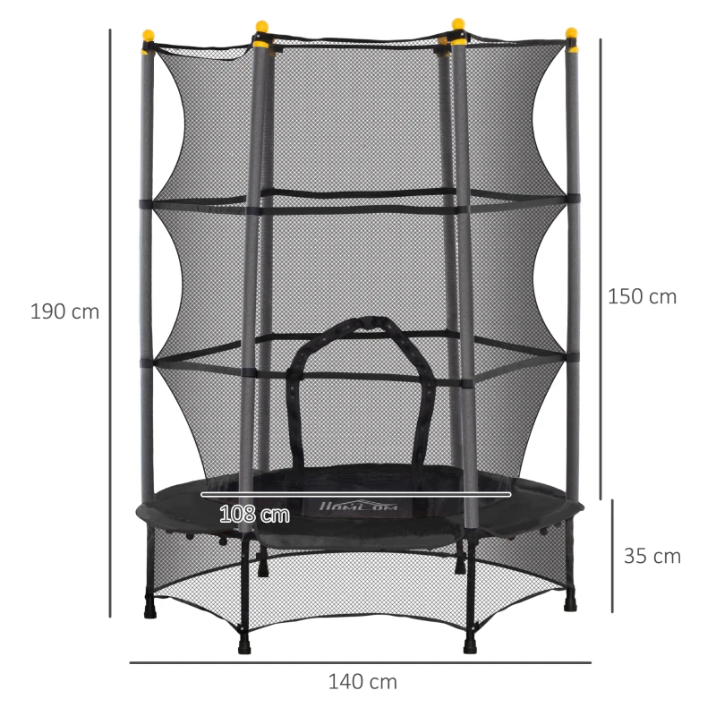 HOMCOM 4.6FT/55" Kids Trampoline with Safety Enclosure, Outdoor Indoor Use, for Ages 3-10 Years, Black