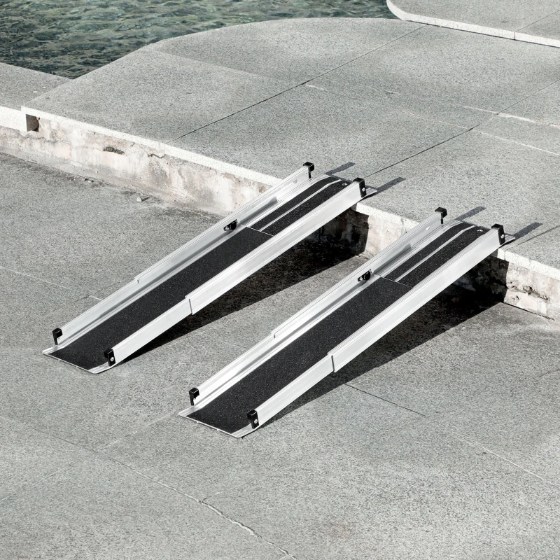 HOMCOM Set of Two 122cm Three-Level Aluminium Wheelchair Ramps