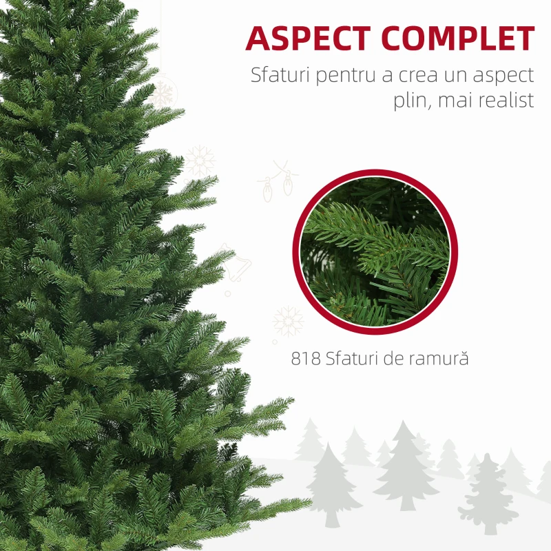 HOMCOM Brad Artificial de Crăciun cu 818 Ramuri, Brad de Crăciun Realist cu Bază de Oțel, Ø105x180 cm, Verde