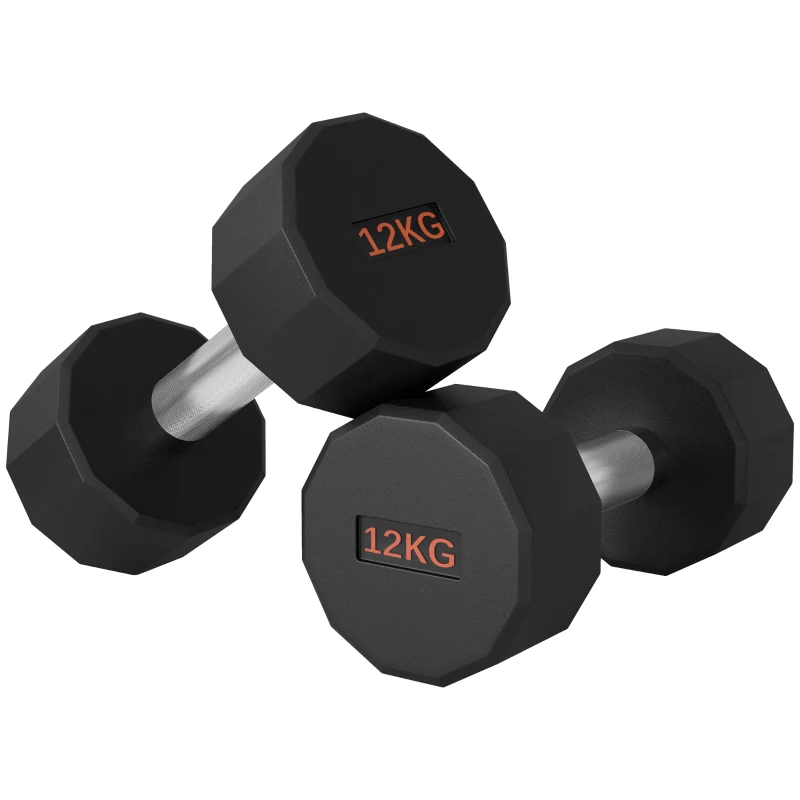 SPORTNOW 2 x 12kg Dumbbells Weights Set with 12-Sided Shape and Non-Slip Grip for Men Women Home Gym Workout