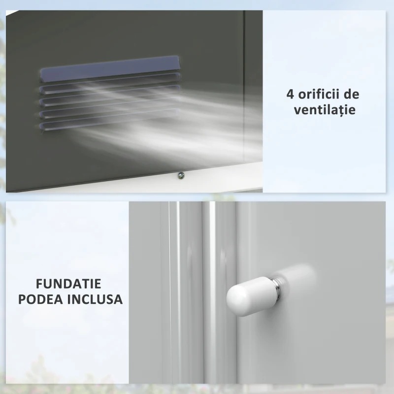 Outsunny Magazie de Gradina cu Usa Dubla Culisanta, 4 Prize de Aerisire si Sistem de Blocare, 194x110x184 cm, Gri(m-6)