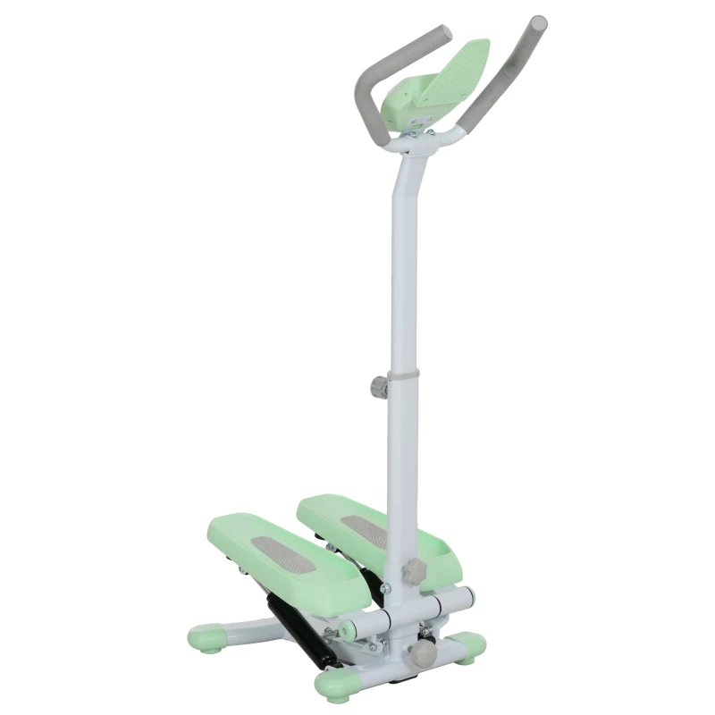 SPORTNOW Stepper cu Mânere Reglabile pe 3 Niveluri, Treaptă Reglabilă și Monitor LCD, 48x38x108-118 cm, Verde