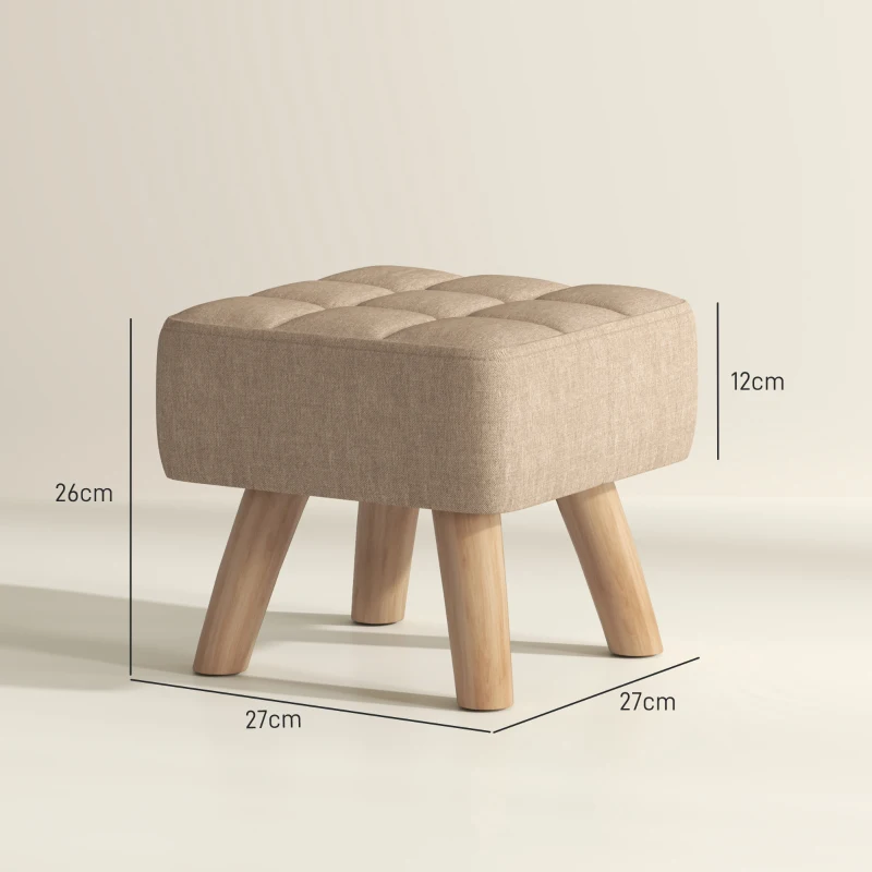 HOMCOM Modern Tufted Footstool, Fabric Foot Stool with Rubber Wood Legs, Padded Seat, for Living Room, Bedroom, Entryway, Light Brown